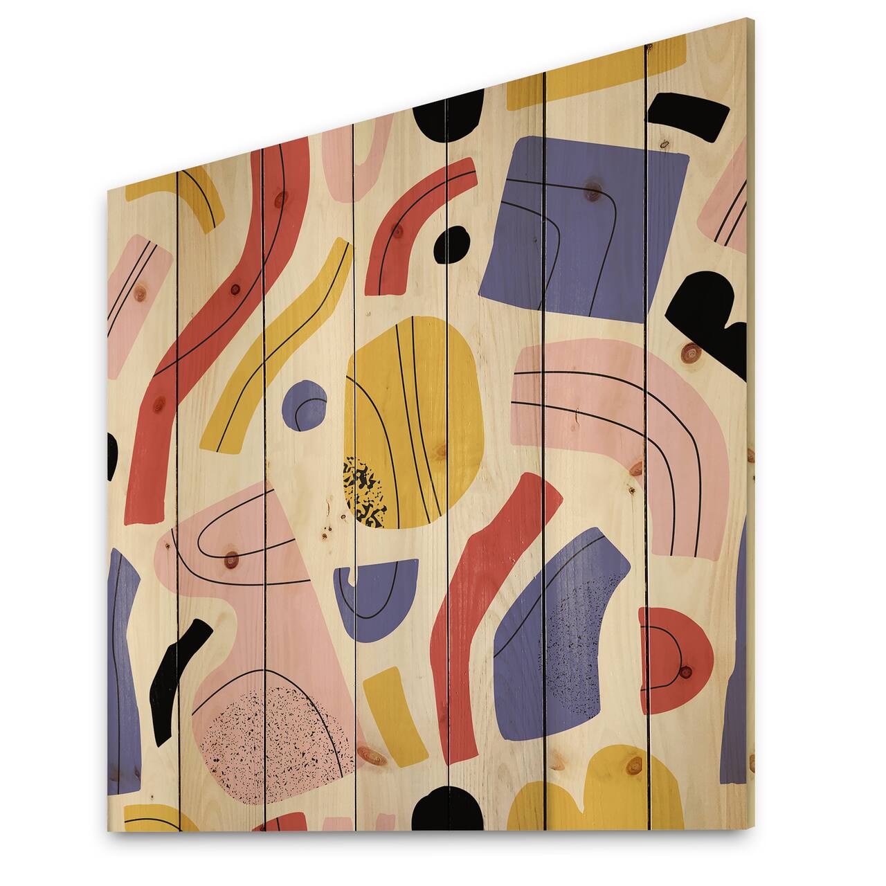 Designart - Organic and Elements In Red Yellow and Pink - Modern Print on Natural Pine Wood